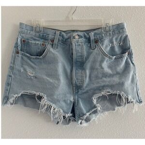 Light Blue Distressed Denim Shorts